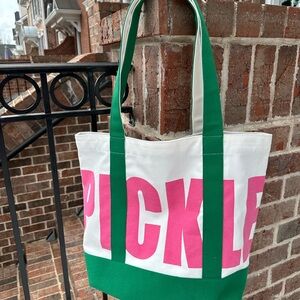 Shiraleah, PICKLE, how fun! Huge White & Pink Canvas Tote with Green Accents